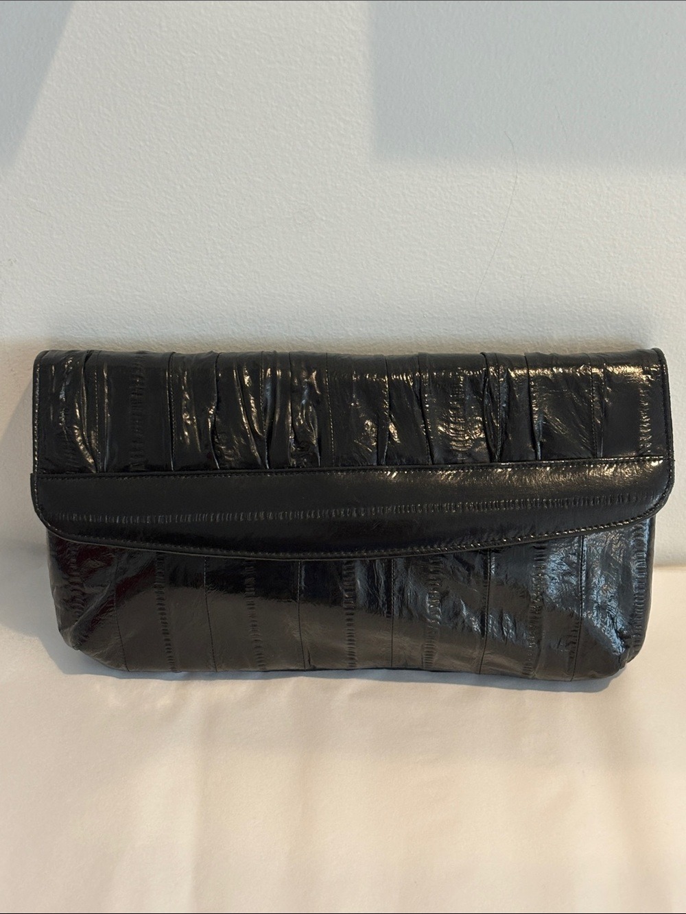 Vintage EEL SKIN purse soft sided clutch purse fully lined black made in Korea
